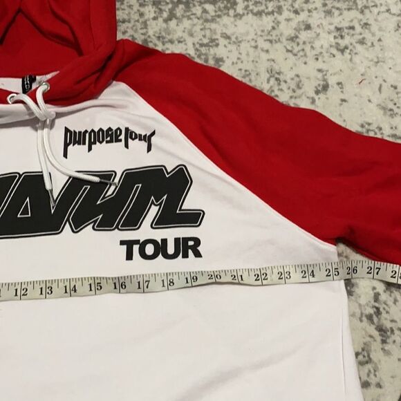 JUSTIN BIEBER Crop Hoodie Purpose Tour Size L red white in color - Picture 8 of 10